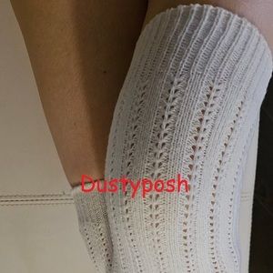 Pointelle Cable Knit Over The Knee White Long Thigh High Soft Cozy